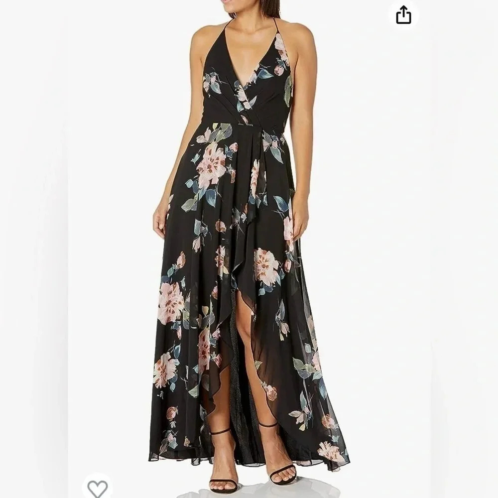 Jenny Yoo Black Floral High-Low Dress